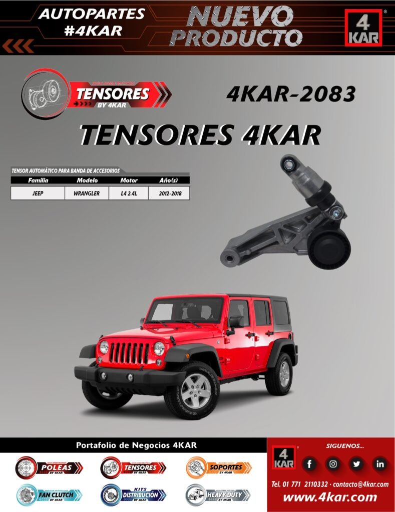 4KAR-2083
Tensor
JEEP	
Wrangler	L4 2.4L	2012-2018
